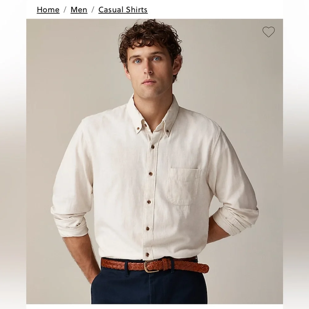 J.Crew Men's Cream Brushed Twill Shirt - Picture 1 of 3